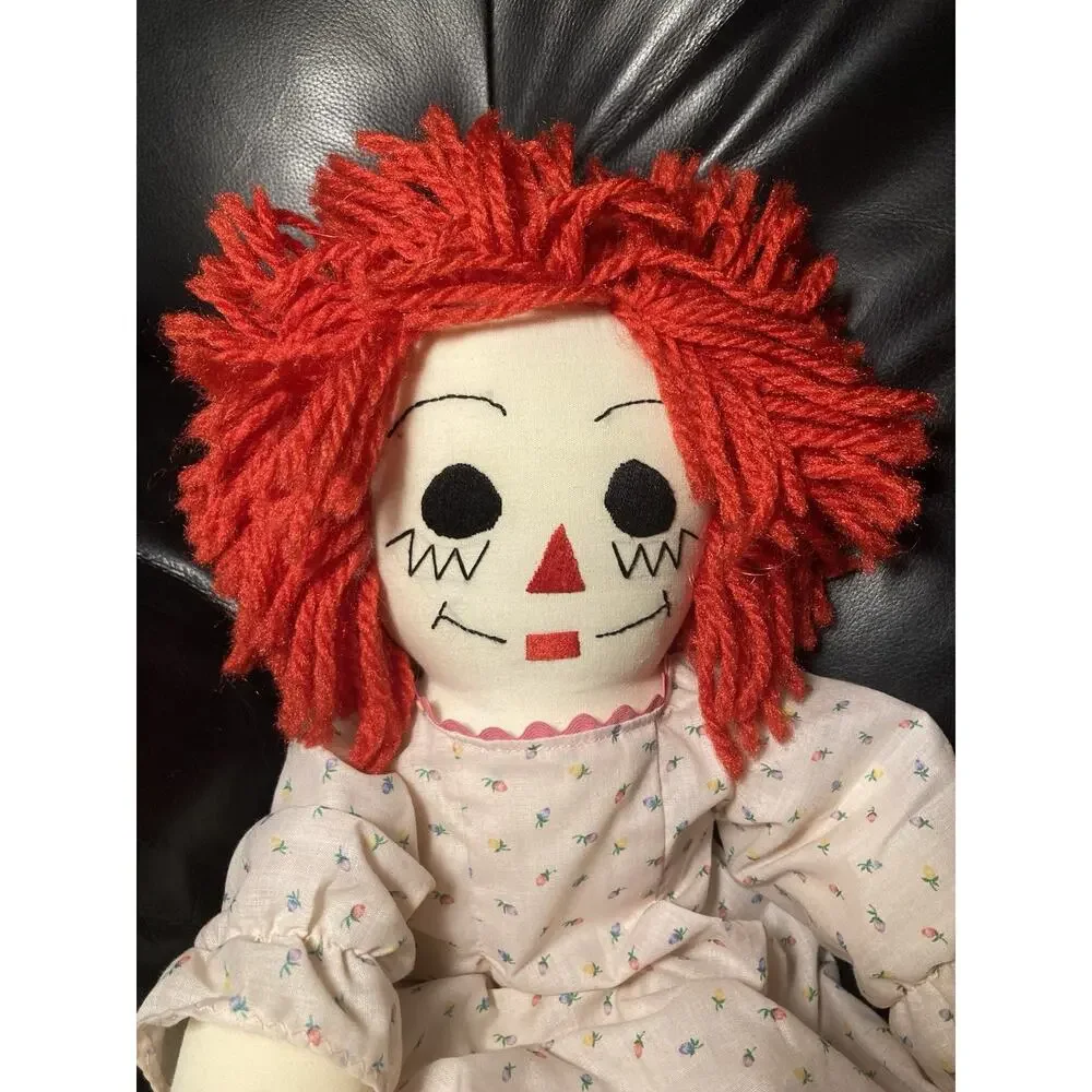 Vintage Handmade Cloth‎ Raggedy Ann Doll with Stitched Eyes Nose Mouth 19”